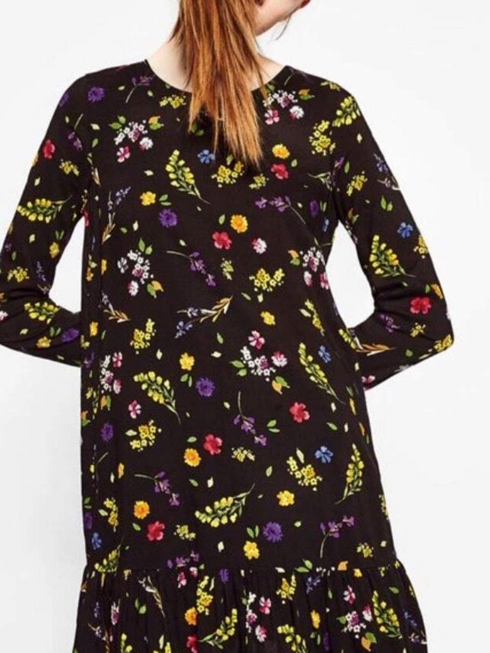 Zara Black Mini Dress with Multicolor Floral Print